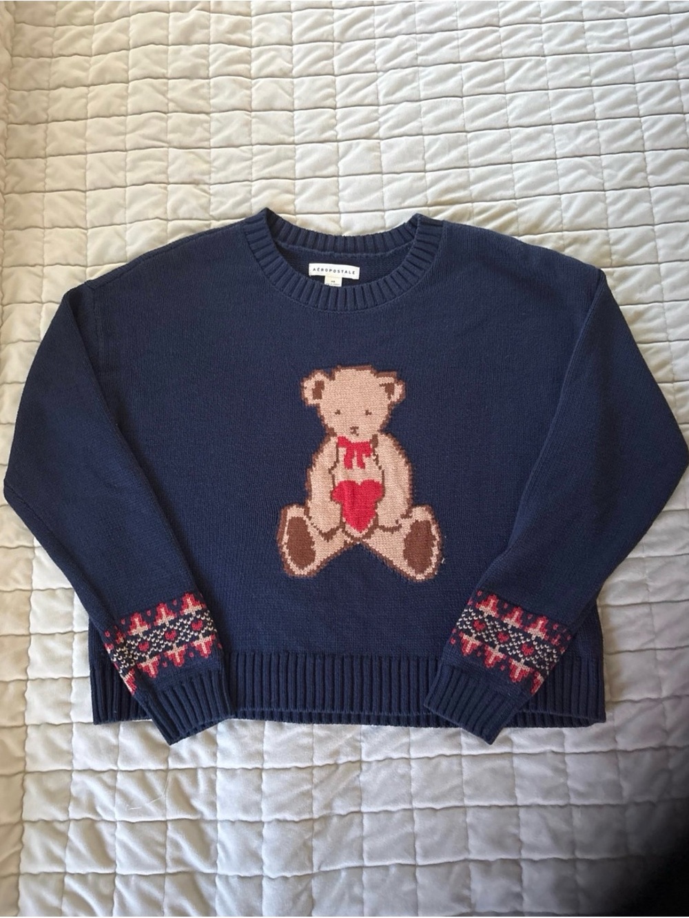 Aeropostale Navy Sweater with Teddy Bear and Red Heart